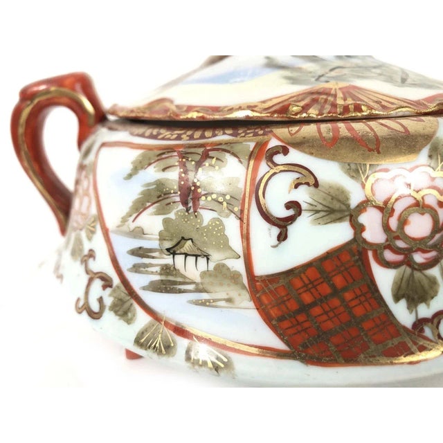 Japanese 1910s Kutani Antique Sugar Pot 8" Meiji Period VGC Hand Painted Signed Made in Japan For Sale - Image 3 of 9