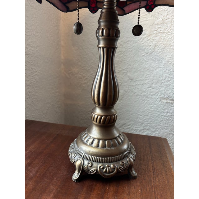 Red Mid 20th Century Styled After Tiffany Leaded Stained Glass Dragonfly Table Lamp For Sale - Image 8 of 11