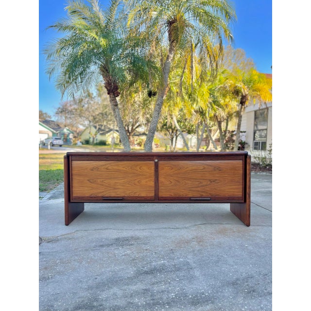 Mid 20th Century Rosewood Floating Credenza With Vertical Tambour Doors and File by Dyrlund For Sale - Image 5 of 12