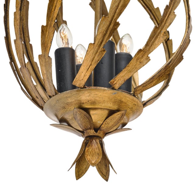 Metal Pair of French Chandeliers, Art Deco Period, Ormolu, Gold Leaf, 1930 For Sale - Image 7 of 9