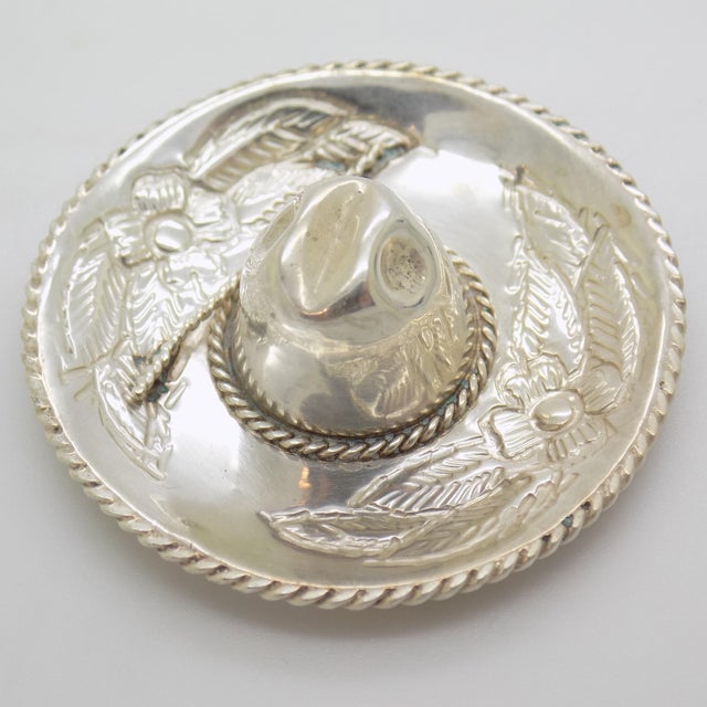 1970s Vintage Mexican Handmade Genuine Sterling Silver Sombrero Hat Figurine, 1970s For Sale - Image 5 of 12