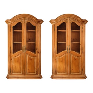 1970s Beautiful Hand-Carved Pine French Provincial Hutch or Bookcase, A Pair For Sale