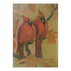 Small Vintage Cardinal Red Bird Painting