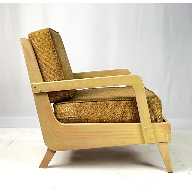 Orange Mid-Century Modern Ficks Reed Blonde Hardwood Lounge Chair With Ochre Textured Upholstery For Sale - Image 8 of 12