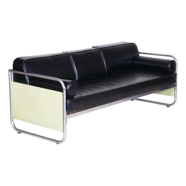 Bauhaus Sofa in Chrome and Leather by Vichr a Spol, 1930s For Sale