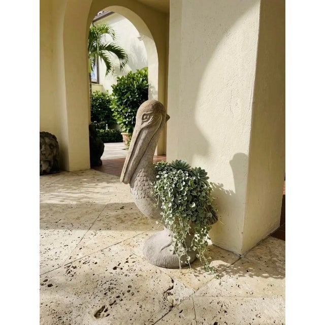 Vintage Cast Stone Pelican Garden Planter Statue For Sale In West Palm - Image 6 of 9