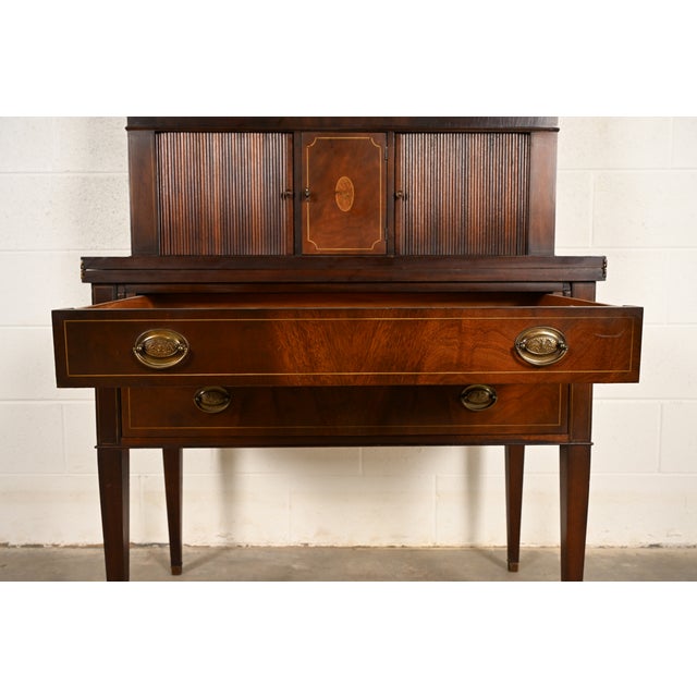 Imperial Furniture Federal Inlaid Mahogany Secretary Desk With Bookcase Hutch, Circa 1940s For Sale - Image 10 of 17