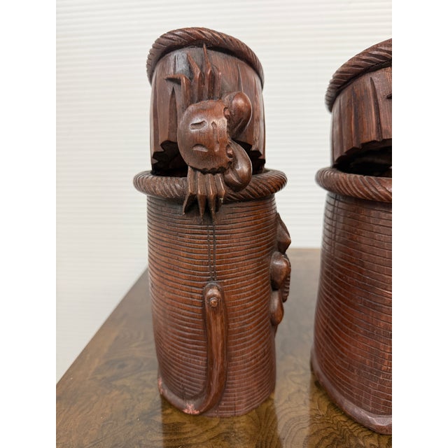 Chinese Antique Bamboo Hand Carved Basket Crab Decorative Brush Pots, Set of 4 For Sale - Image 9 of 12