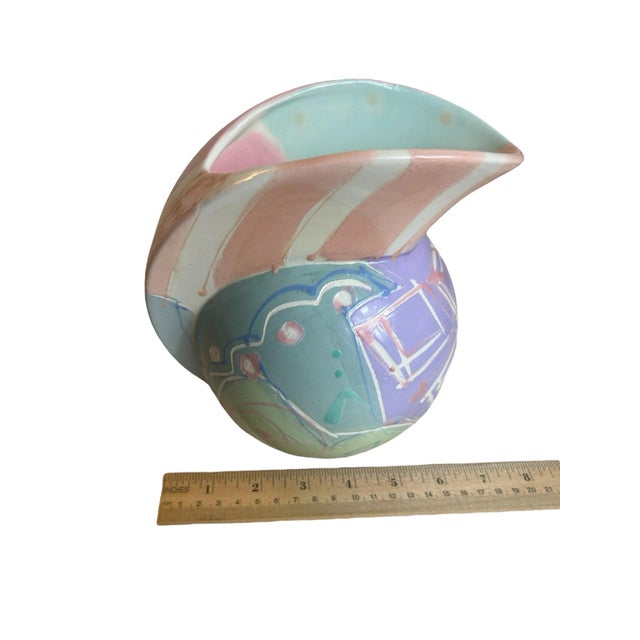 Pink Vintage 1980s Ceramic Pitcher Vase Postmodern Colorful Pastel, Signed For Sale - Image 8 of 10