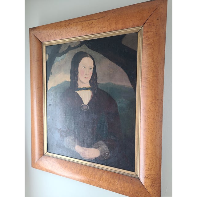 Portraiture Antique 19th C. Oil Painting Folk Art Portrait in the Style of William Matthew Prior For Sale - Image 3 of 16