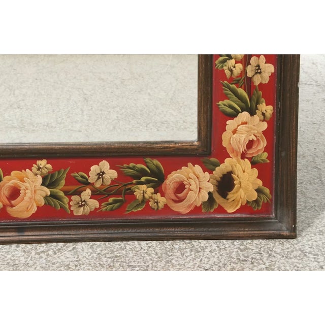Red Contemporary Folk Art Hand-Painted Wood Wall Mirror With Red Floral Border For Sale - Image 8 of 8