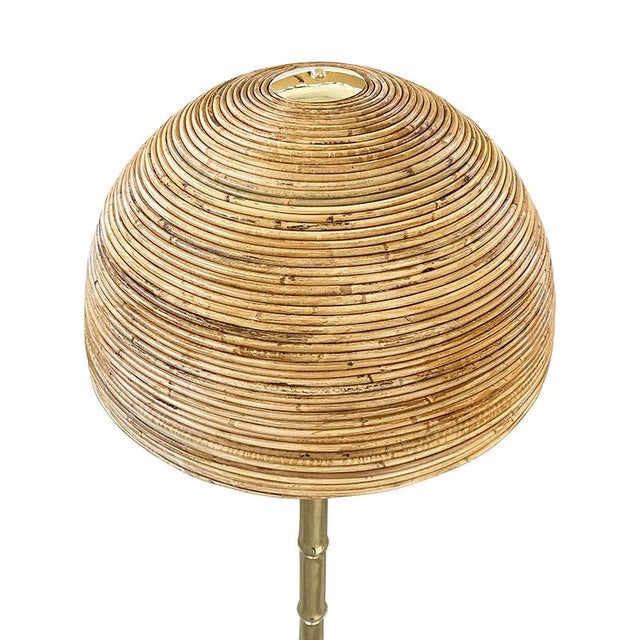 Floor Lamp in Polished Brass and Bamboo Diffuser, 1980s For Sale - Image 3 of 6