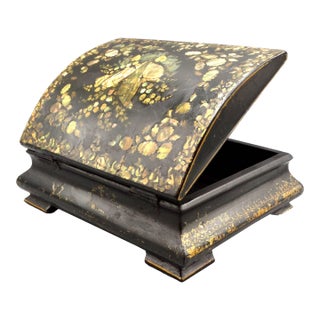 Antique Chinese Export Lacquered Gilt Papier Mache Box For Sale