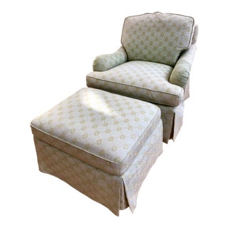 Vintage Baker Furniture Company English Style Cozy Club Chair & Matching Ottoman - Set of 2 For Sale