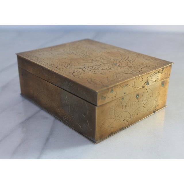 Mid 20th Century Vintage Etched Brass Chinese Trinket Box W/ Dragon Motif For Sale - Image 5 of 11