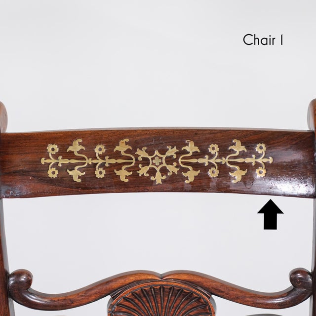 Set of Six Early 19th Century English Regency Period Faux Rosewood Chairs With Brass-Inlaid Tablet Cresting Rails, Circa 1810-20 For Sale - Image 10 of 18