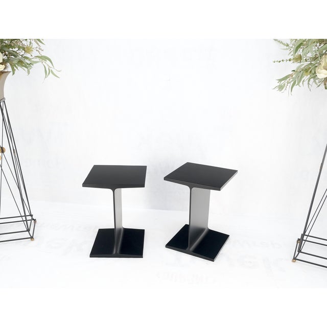 Metal Pair Ward Bennet Black Enamel i Beam End Side Occasional Tables Stands Mint For Sale - Image 7 of 13