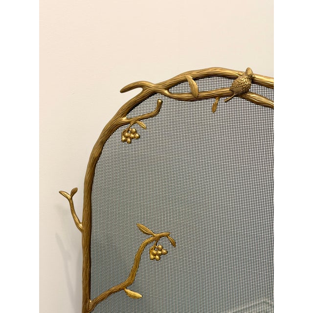 English Sculptural Brass Bird Fireplace Screen – Decorative Branch Motif Fire Guard For Sale - Image 3 of 7