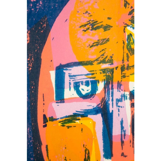 1960s Mid Century Modern Art Print Figure Abstract Portrait Sign Signed Blue Pink For Sale - Image 13 of 13