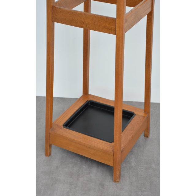Mid-Century Modern Oak Coat Stand with Integrated Umbrella Holders and Drip Tray, 1950 For Sale - Image 15 of 18