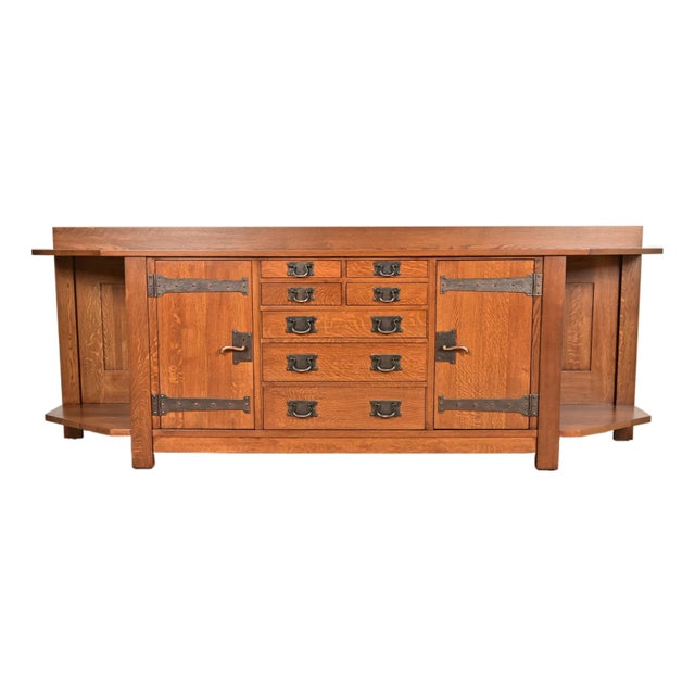 L. & J. G. Stickley Rare Mission Oak Arts & Crafts Columbus Avenue Monumental Sideboard, Newly Refinished For Sale