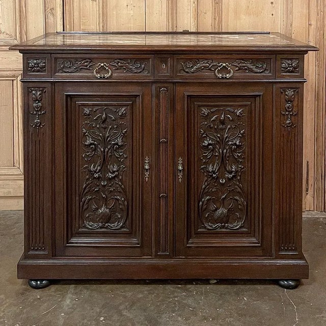 19th Century French Henri II Renaissance Revival Marble Top Buffet For Sale In Dallas - Image 6 of 15