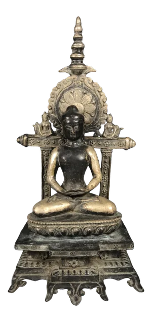 1970s Bronze Silver Gilt Tibetan Sitting Buddha