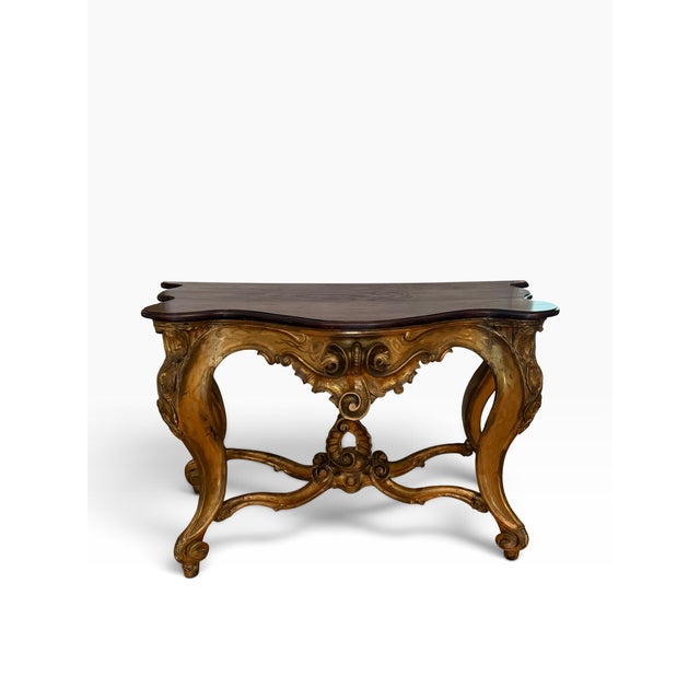 Antique 18c Louis XVI Giltwood & Walnut Console Table.