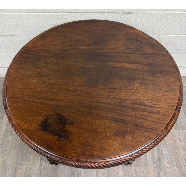 American Antique American Empire Carved Mahogany Lion Paw Feet Pedestal Center Table For Sale - Image 3 of 11