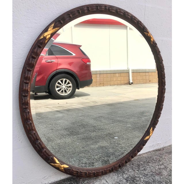 American Large Round Harrison & Gil Dauphine Beveled Mirror For Sale - Image 3 of 10