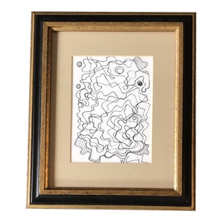 1980’s Original Wayne Cunningham Abstract Ink Drawing Framed For Sale