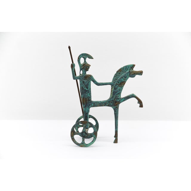Green Bronze Sculpture Athena Minerva with Spear on Chariot, 1960s Mid-Century Modern, 1960s, Bronze For Sale - Image 8 of 8