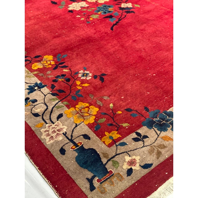 Pasargad DC Red Color Fine Antique Chinese Art Deco Rug For Sale - Image 4 of 10
