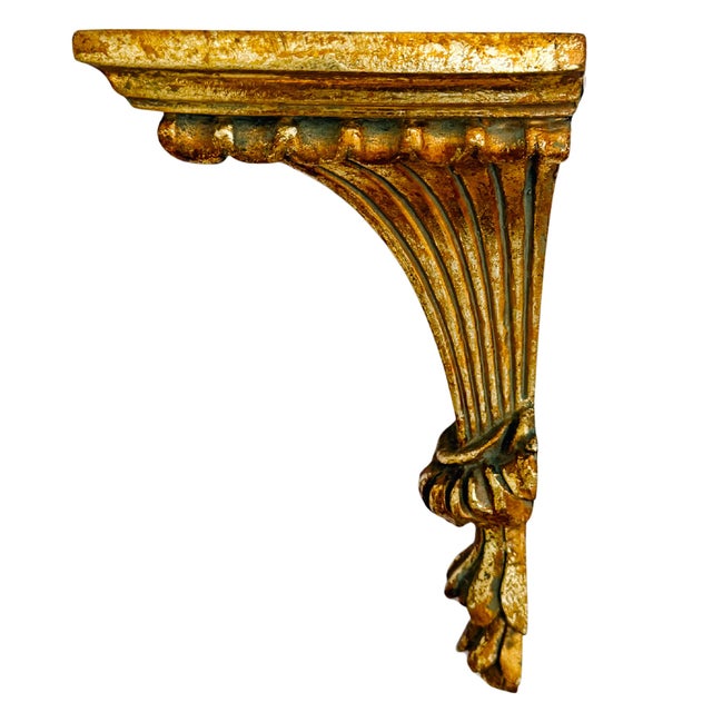 Neoclassical Vintage Italian Neoclassical Style Gilt Fluted Wall Brackets - A Pair For Sale - Image 3 of 9