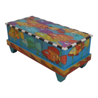 Artist Signed Hand Fish Painted Blanket Chest For Sale