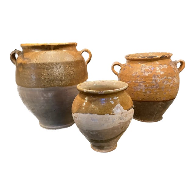 19th Century French Provincial Confit Pots - Set of 3 For Sale