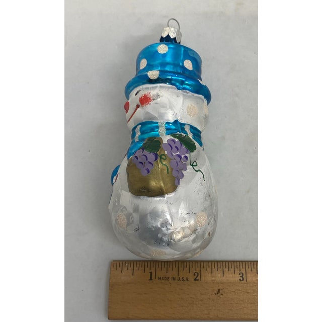 Vintage Glass Snowman Ornament Christmas Tree Handpainted Holiday For Sale - Image 11 of 12