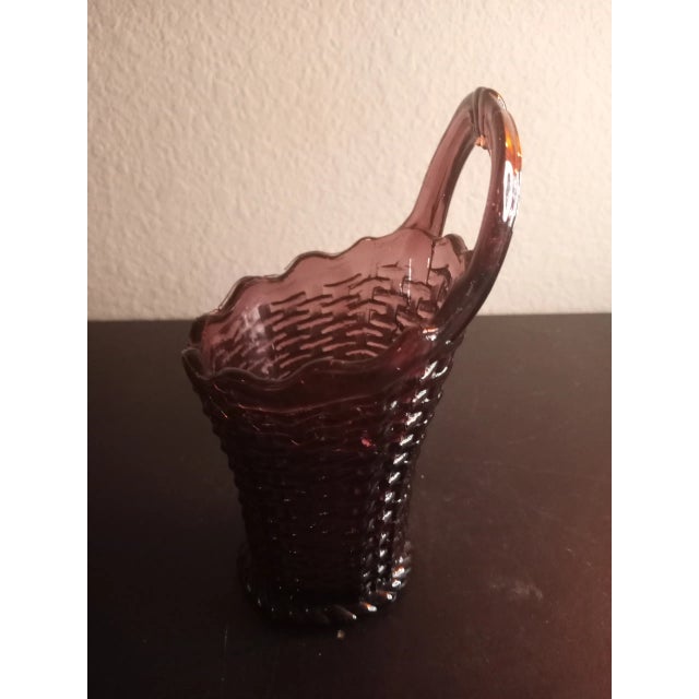 Contemporary 1980s Westmoreland Amethyst Glass Weave Basket Vase For Sale - Image 3 of 9