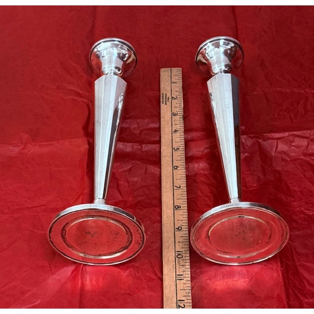 Silver Pair of Weighted Sterling Silver Art Deco Candlesticks For Sale - Image 8 of 13