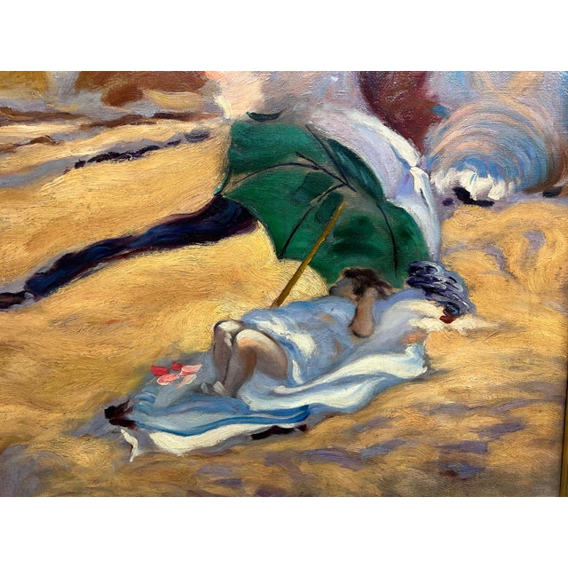 Antique 1920s Impressionistic Oil on Canvas Beach Scene For Sale - Image 9 of 12