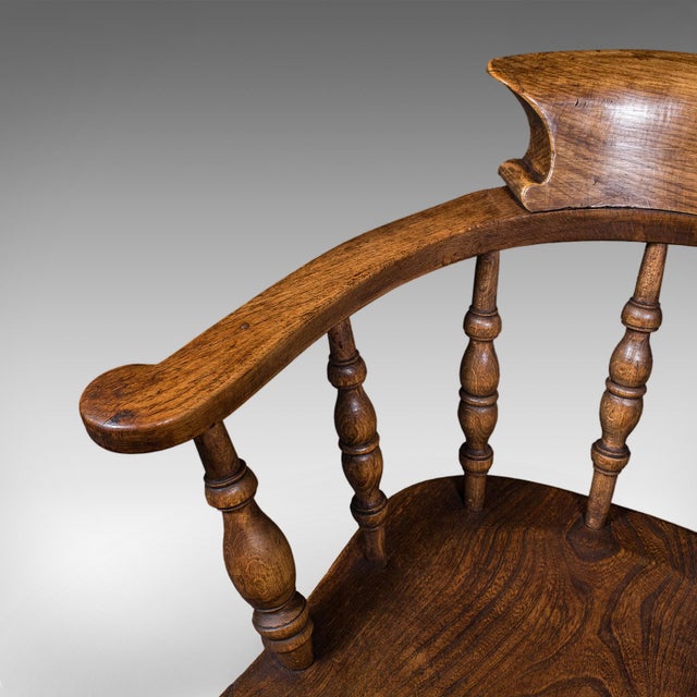 Brown Antique Country House Captain's Chair, English, Smoker's Bow, Edwardian, c.1906 For Sale - Image 8 of 12