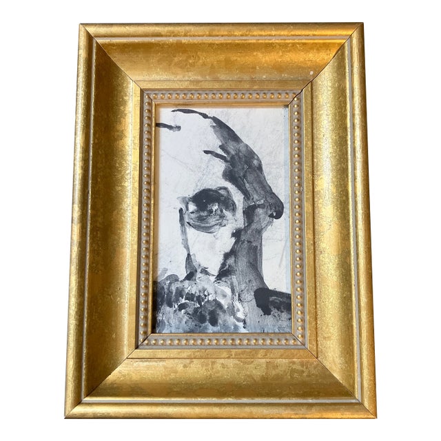 1970’s Vintage Abstract Portrait Painting Chunky Gold Frame For Sale