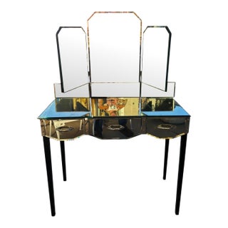 Vintage Art Deco Mirrored Trifold Vanity Dressing Table For Sale