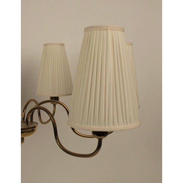 Beige Mid-Century 6-Arm Chandelier in Brass with Silk Shades by Rupert Nikoll, 1958 For Sale - Image 8 of 16