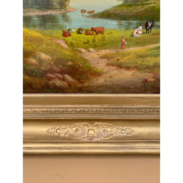 Green Mid-19th Century English Country Landscape Oil in Ornate Giltwood Frame For Sale - Image 8 of 15