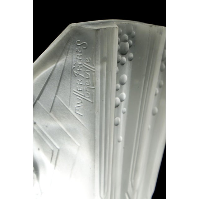Muller Freres French Art Deco Pendant Chandelier Circa 1930 - Frosted Glass & Nickeled Bronze For Sale - Image 14 of 14