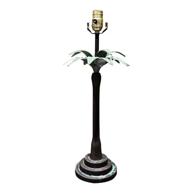 Hollywood Regency Style Maitland Smith Palm Tree Table Lamp Faux Bronze, 1980s For Sale