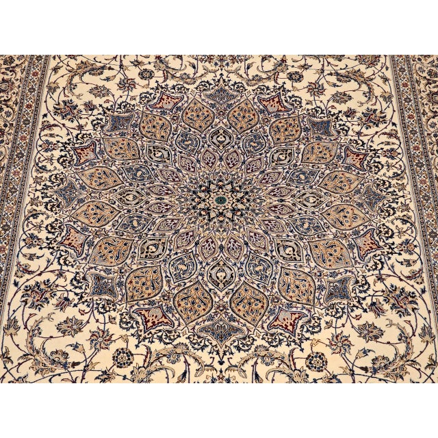 Vintage Exceptionally Fine Persian Nain Area Rug, Hand-Knotted Wool & Silk, Floral Pattern, 7x11, Ivory & Blue For Sale - Image 15 of 18