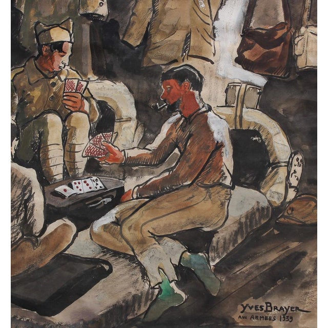 Yves Brayer, Soldiers Playing Cards, 1939, Watercolor, Framed For Sale - Image 11 of 15