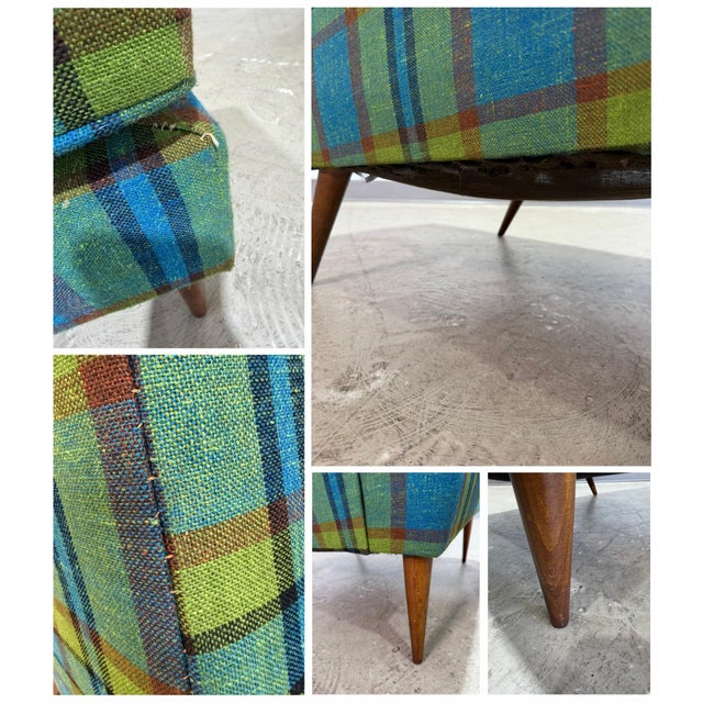 1950s 3pc Mid Century Modern Plaid Lounge Chair and Ottoman Set For Sale - Image 10 of 10
